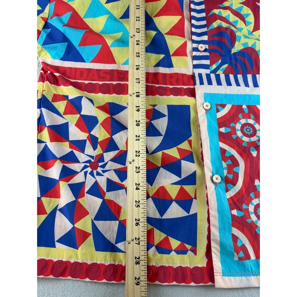 Adidas x FARM Rio Womens Multi Color Geometric Patchwork Button Down Shirt M